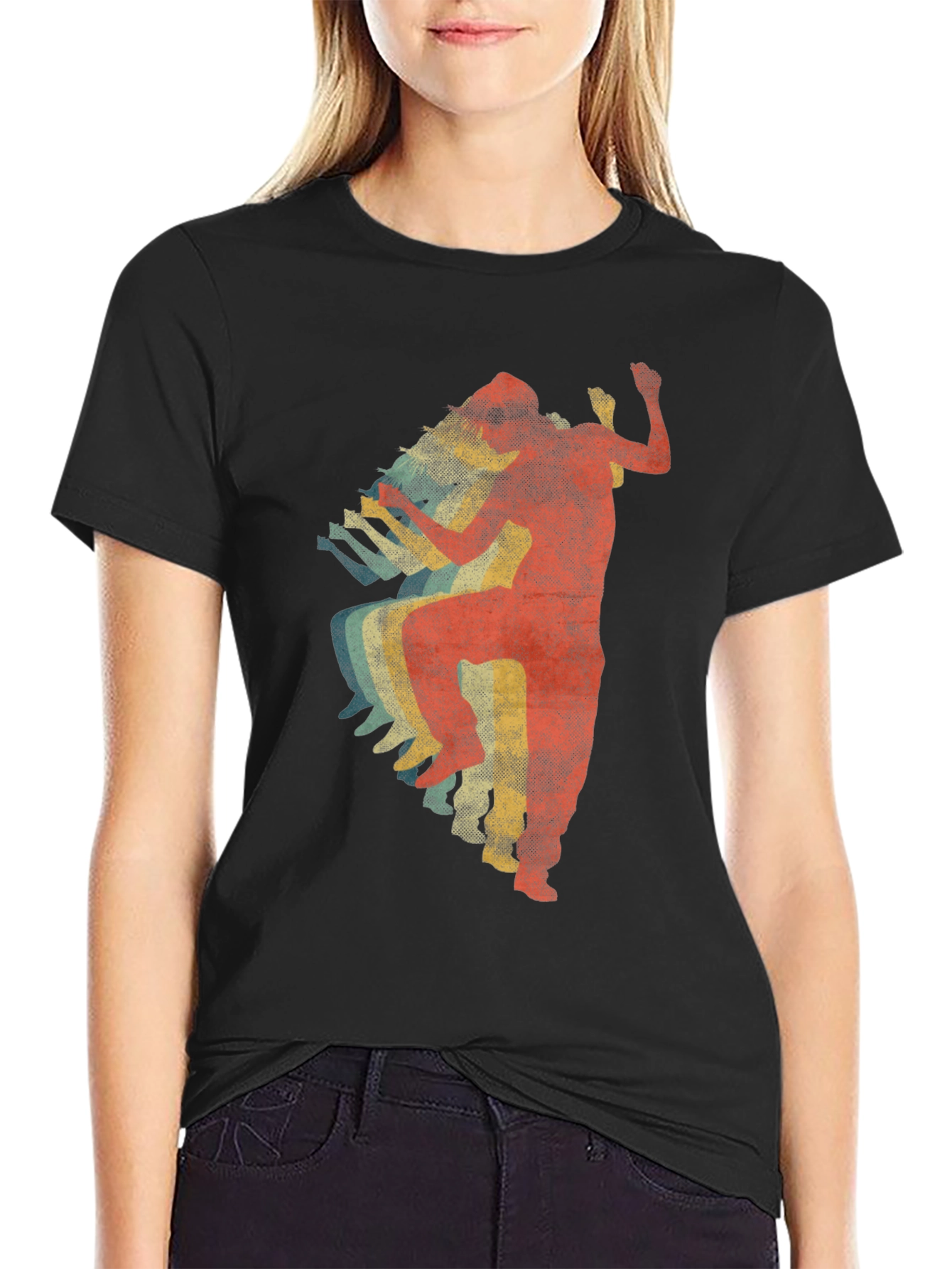 Retro Dancer Graphic Tee - Black Cotton T-Shirt