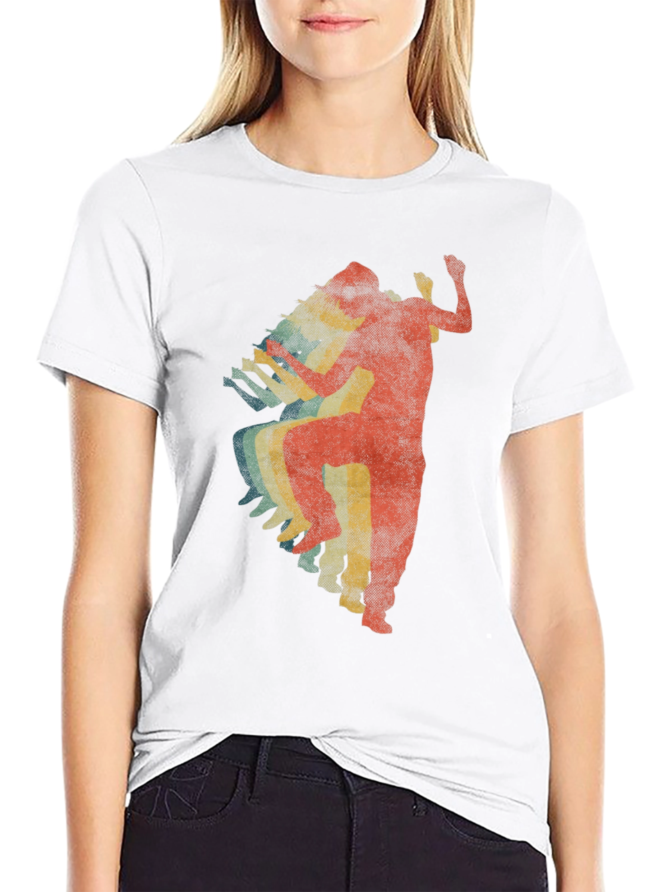 Retro Dancer Graphic Tee - Black Cotton T-Shirt