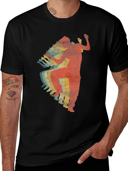 Retro Dancer Graphic Tee - Black Cotton T-Shirt