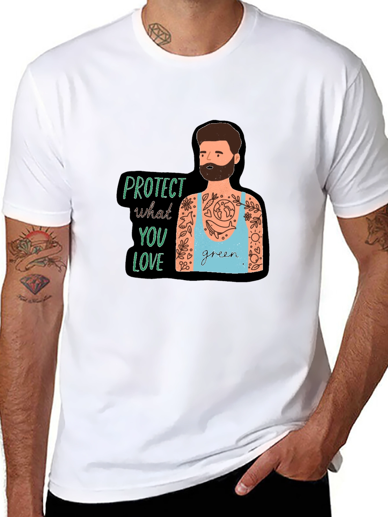 Eco-Friendly Protect Nature Graphic Black T-Shirt