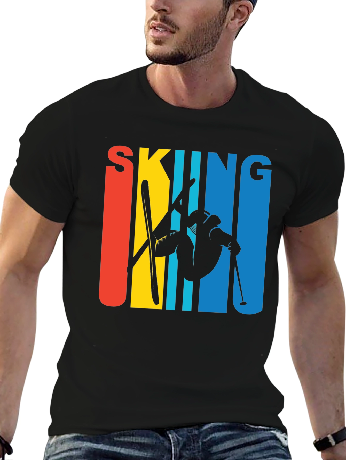 Retro Skiing Graphic Tee - Black Unisex T-Shirt
