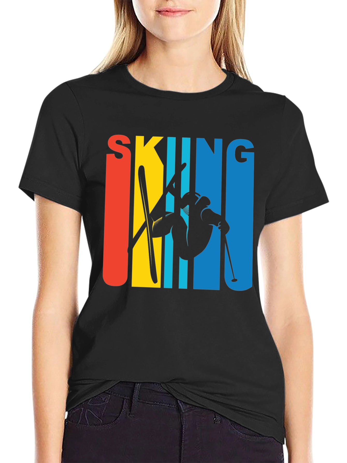 Retro Skiing Graphic Tee - Black Unisex T-Shirt