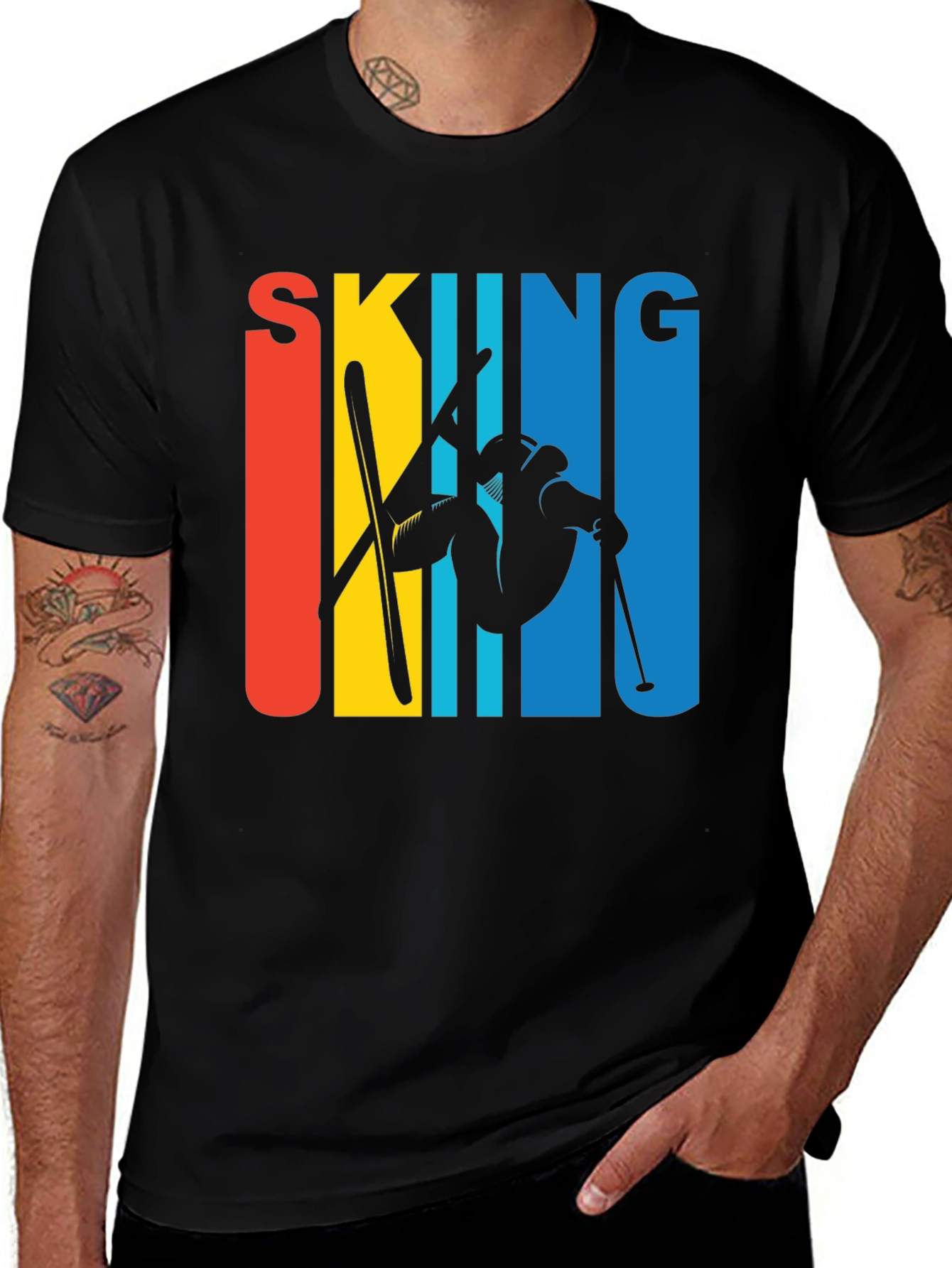 Retro Skiing Graphic Tee - Black Unisex T-Shirt