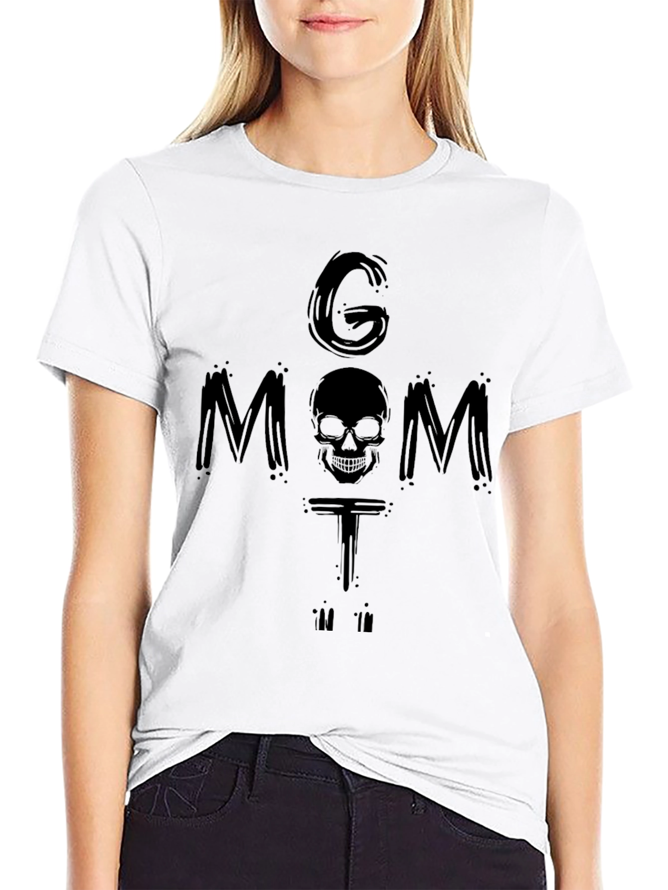 G Mom T-Shirt Skull Graphic Black Tee