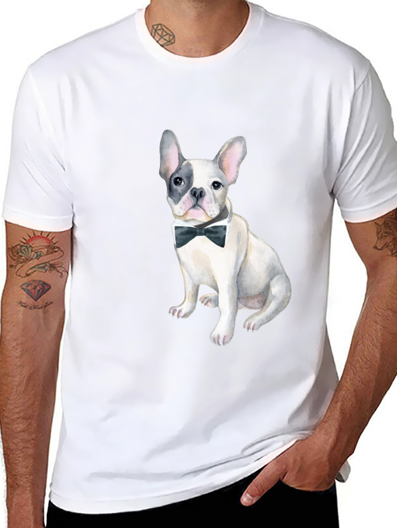 Dog with Bow Tie Black Graphic Tee