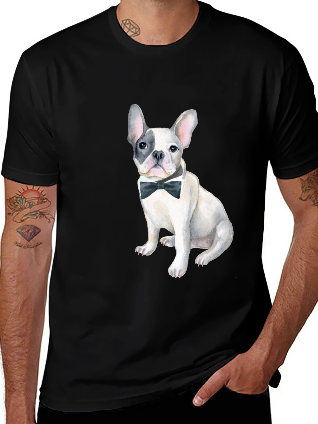 Dog with Bow Tie Black Graphic Tee