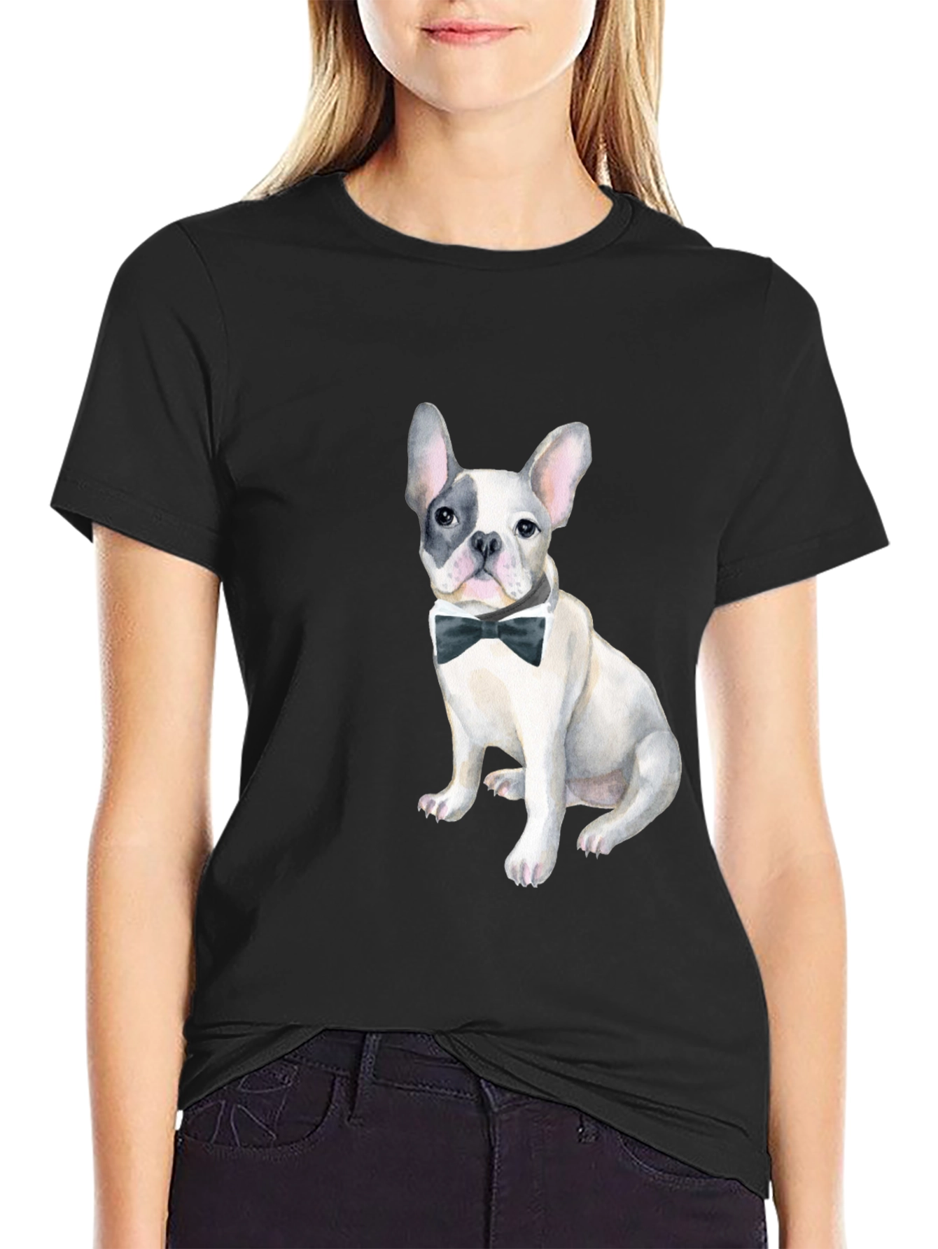 Dog with Bow Tie Black Graphic Tee