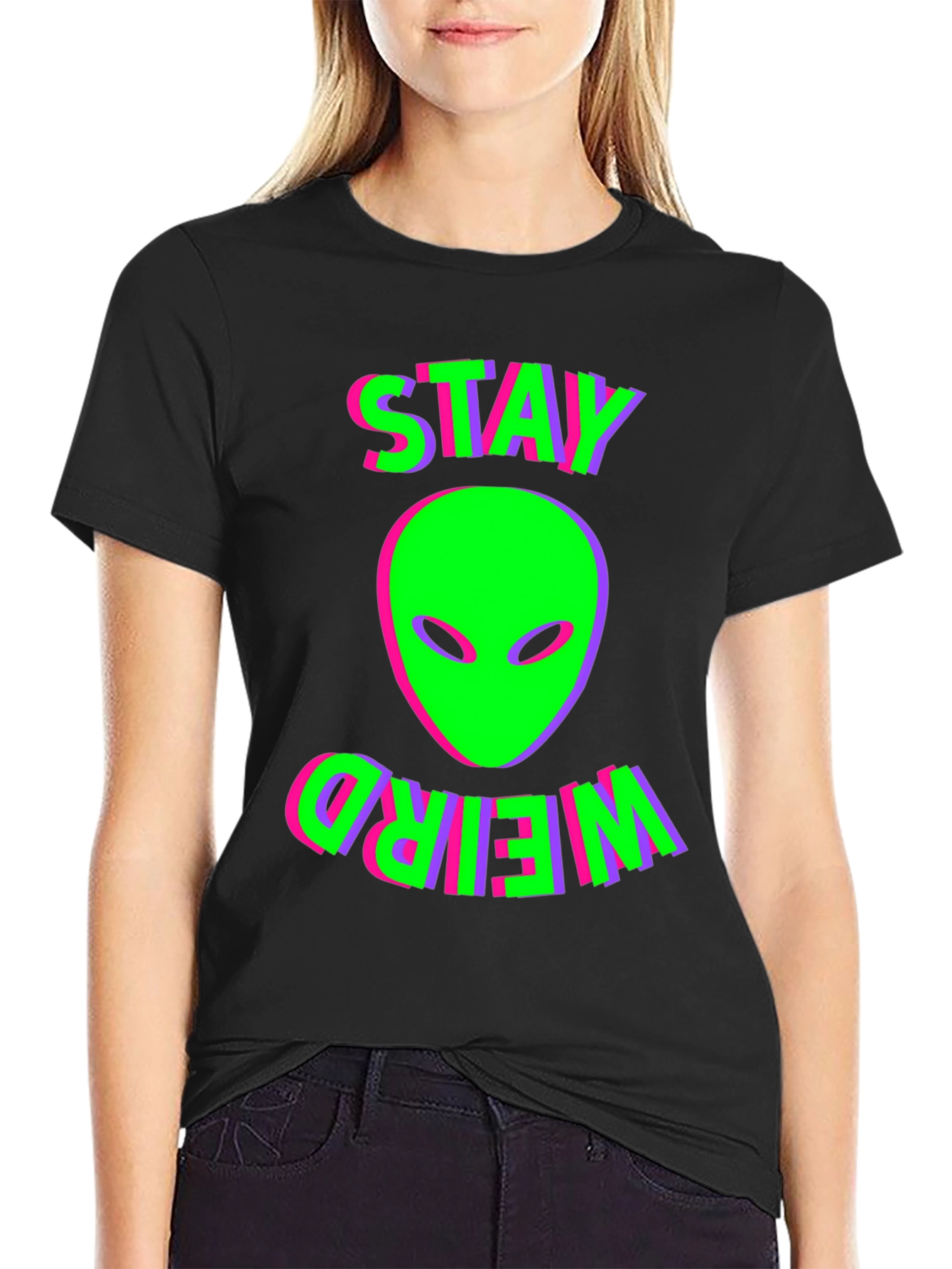 Stay Weird Alien Graphic Tee - Black