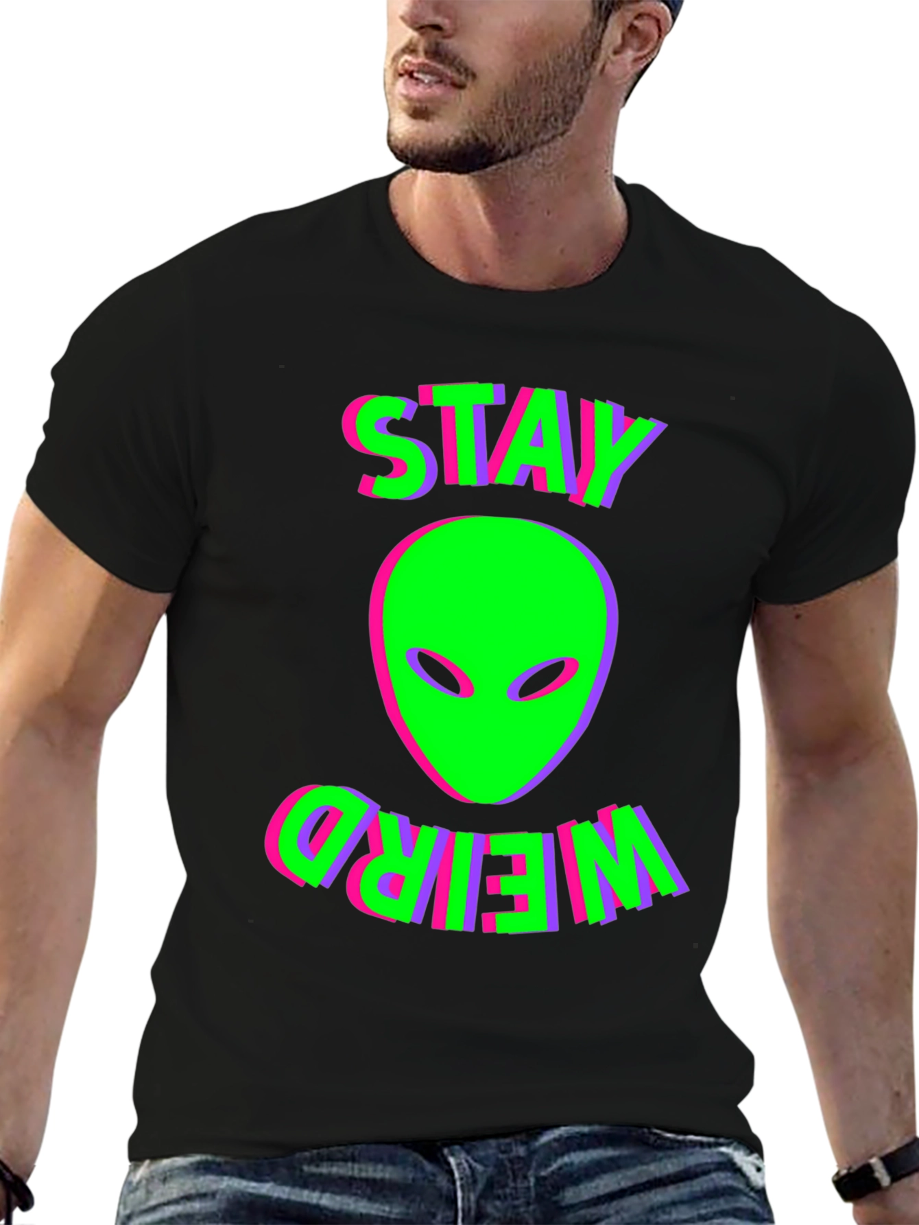Stay Weird Alien Graphic Tee - Black