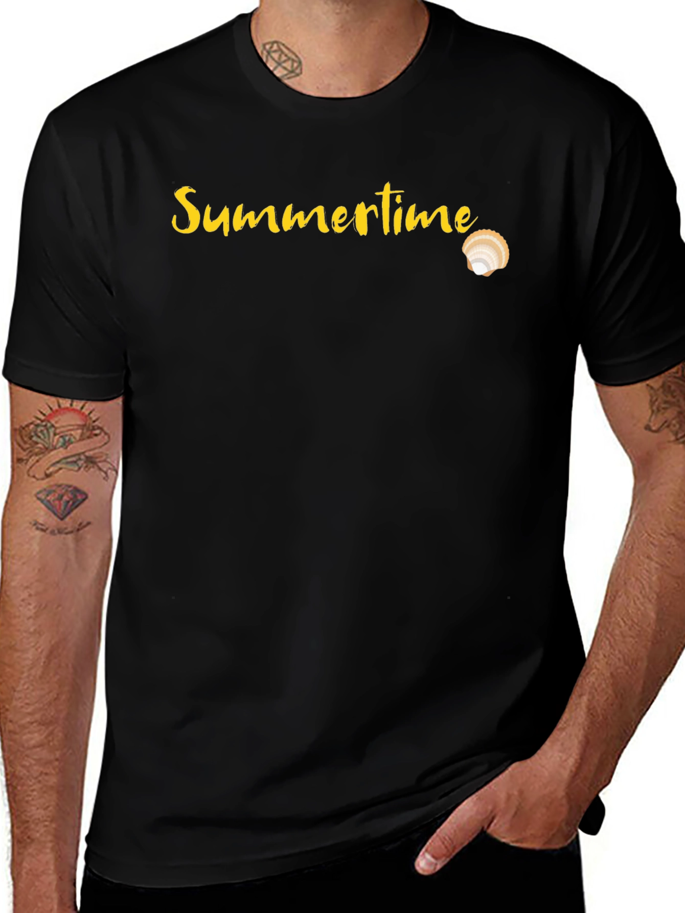 Summertime Shell Graphic Tee - Casual Black T-Shirt