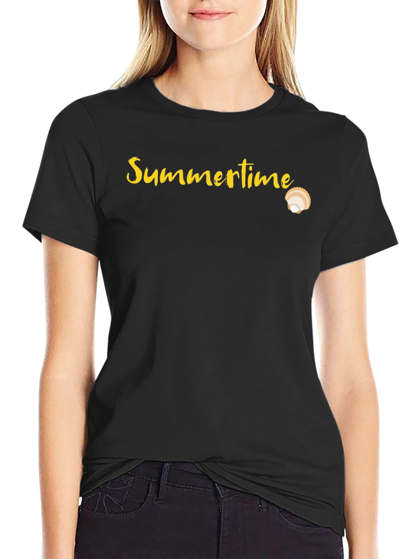 Summertime Shell Graphic Tee - Casual Black T-Shirt