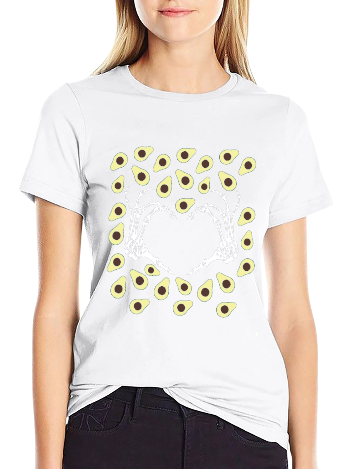 Avocado Skeleton Hand Heart T-Shirt