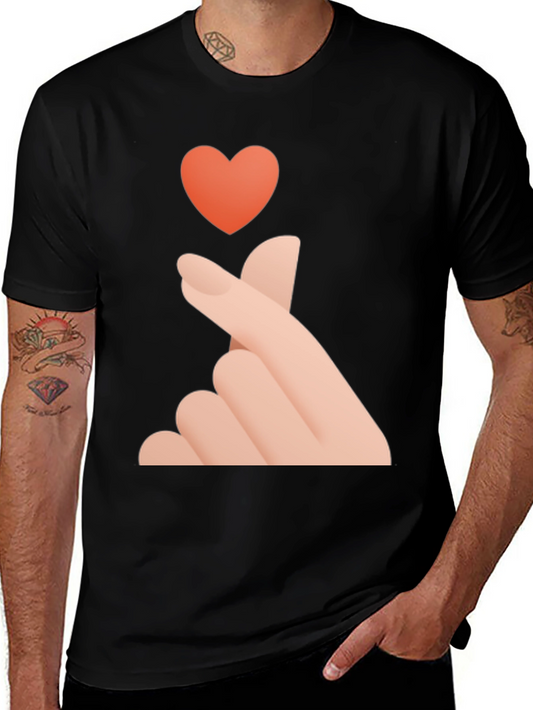 Finger Heart Graphic Tee - Korean Love Sign Shirt