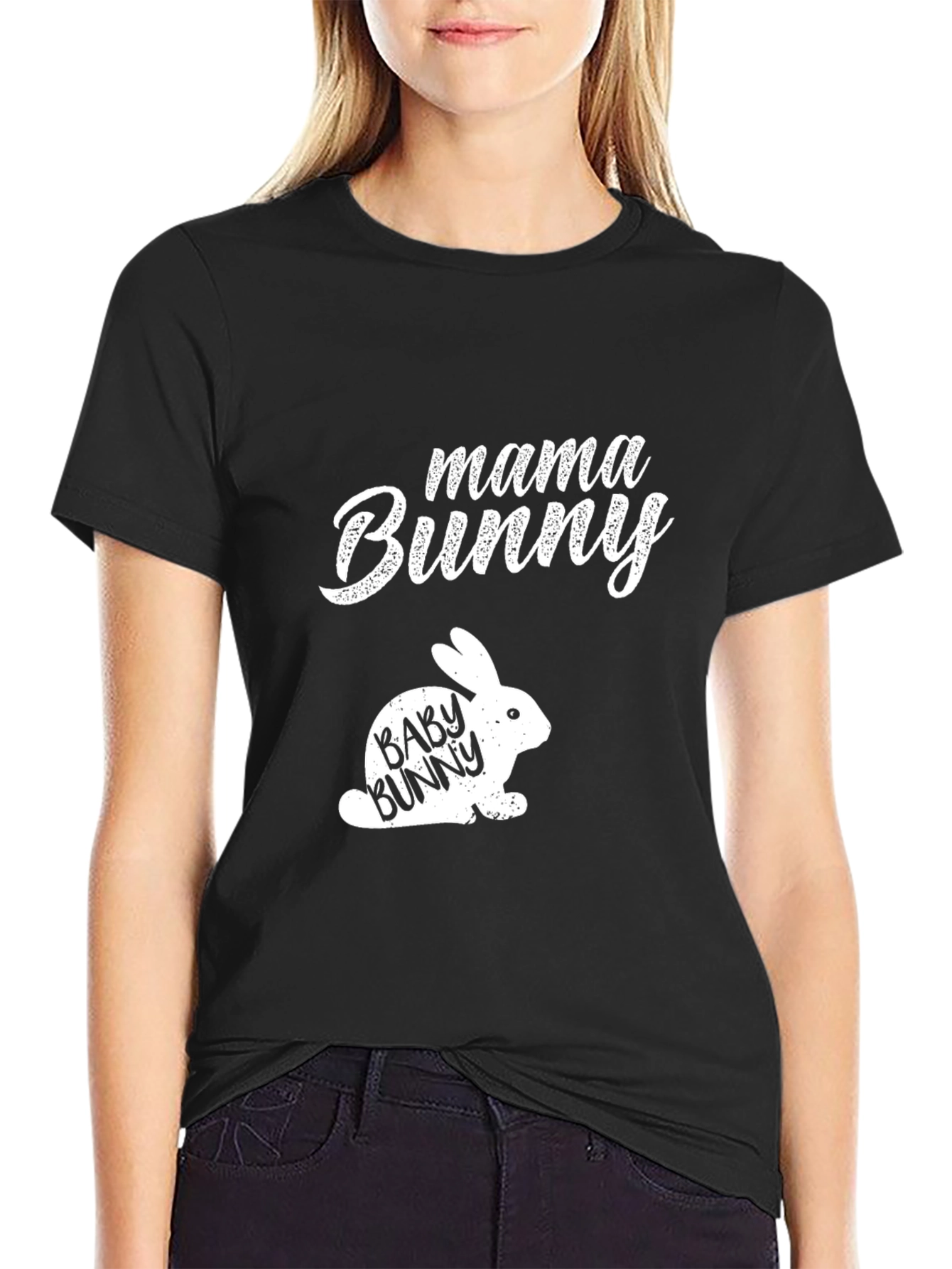 Mama Bunny & Baby Bunny Black Graphic T-Shirt