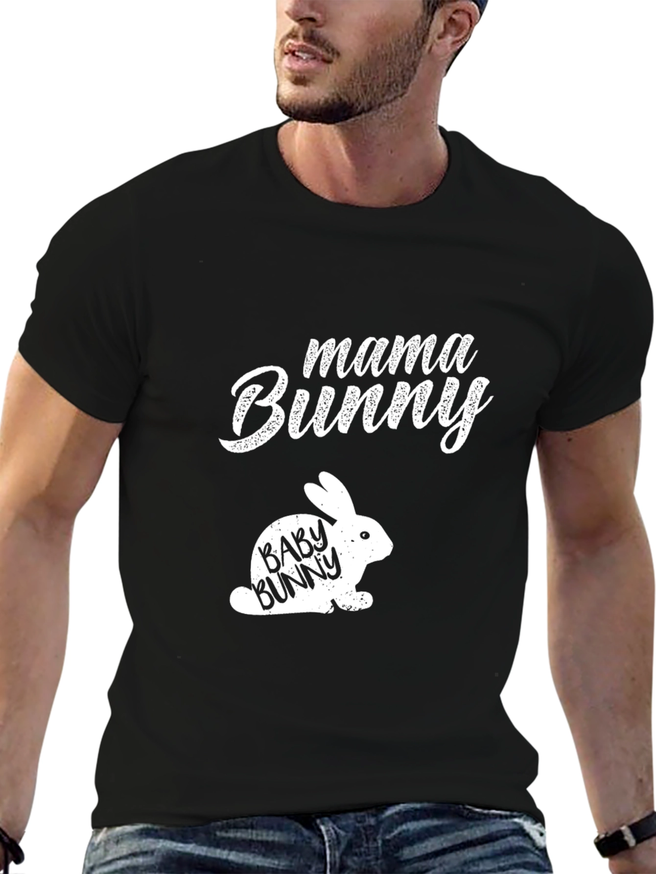 Mama Bunny & Baby Bunny Black Graphic T-Shirt