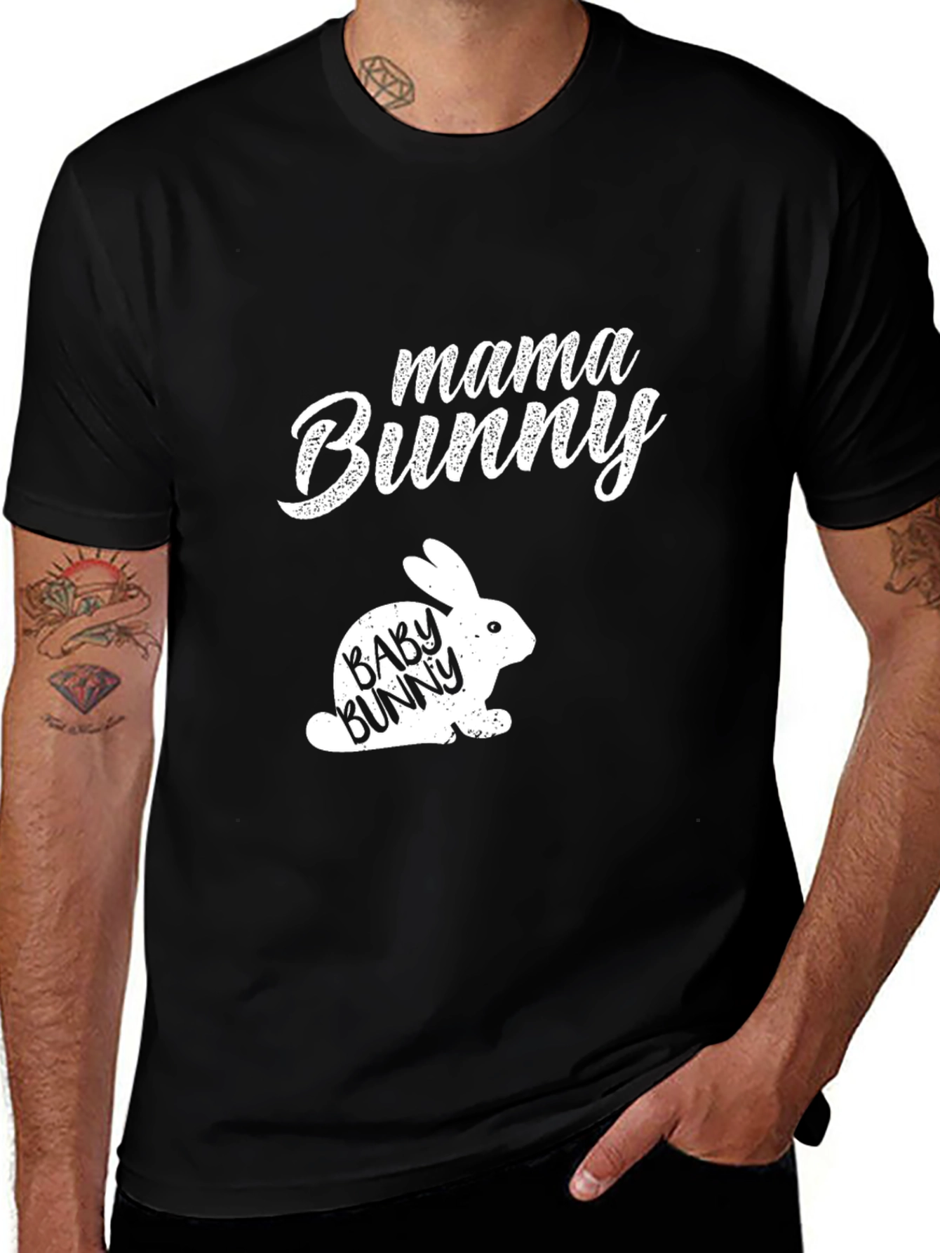 Mama Bunny & Baby Bunny Black Graphic T-Shirt