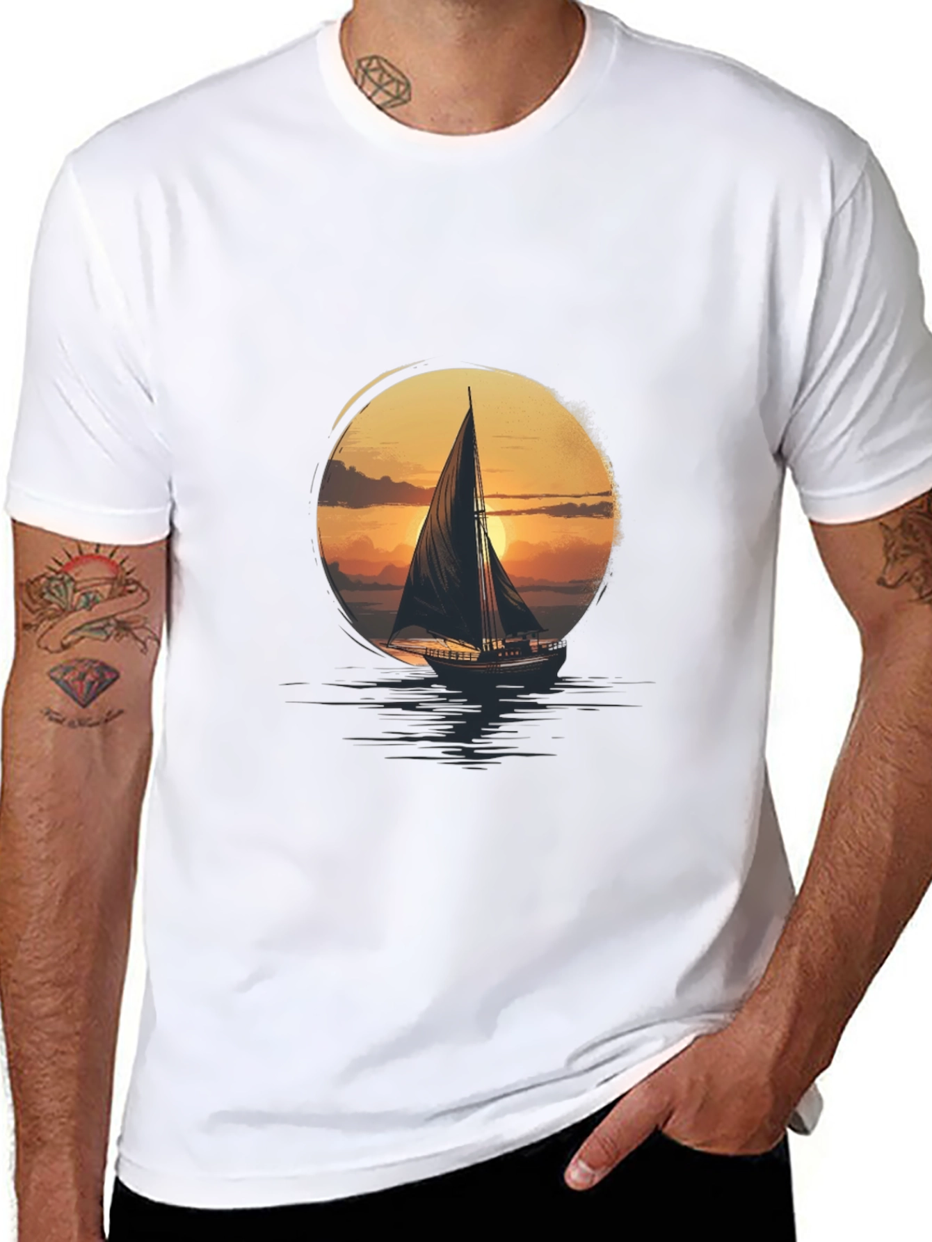Sunset Sailboat Graphic Tee - Stylish Comfort