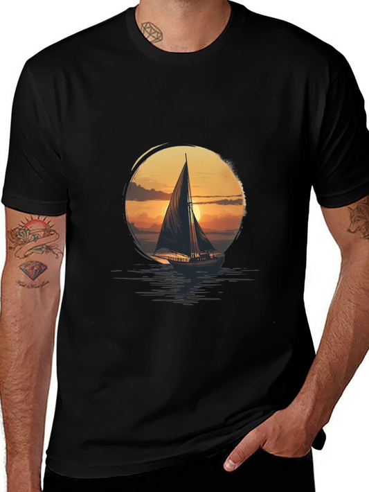 Sunset Sailboat Graphic Tee - Stylish Comfort