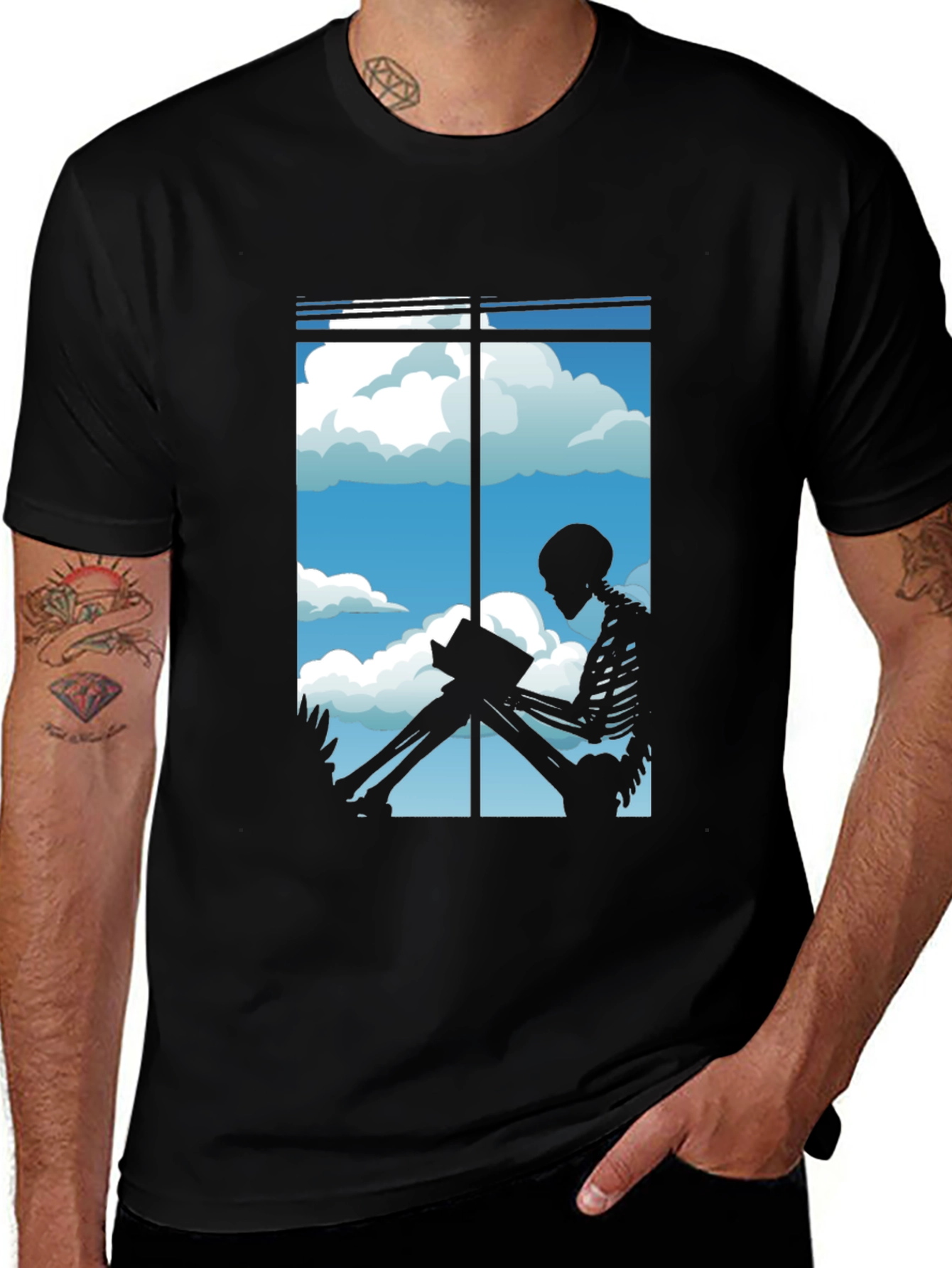 Skeleton Reader Black Tee - Window View