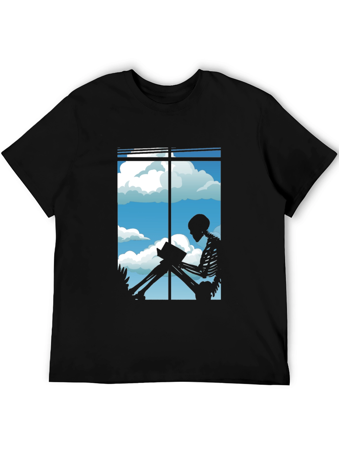 Skeleton Reader Black Tee - Window View