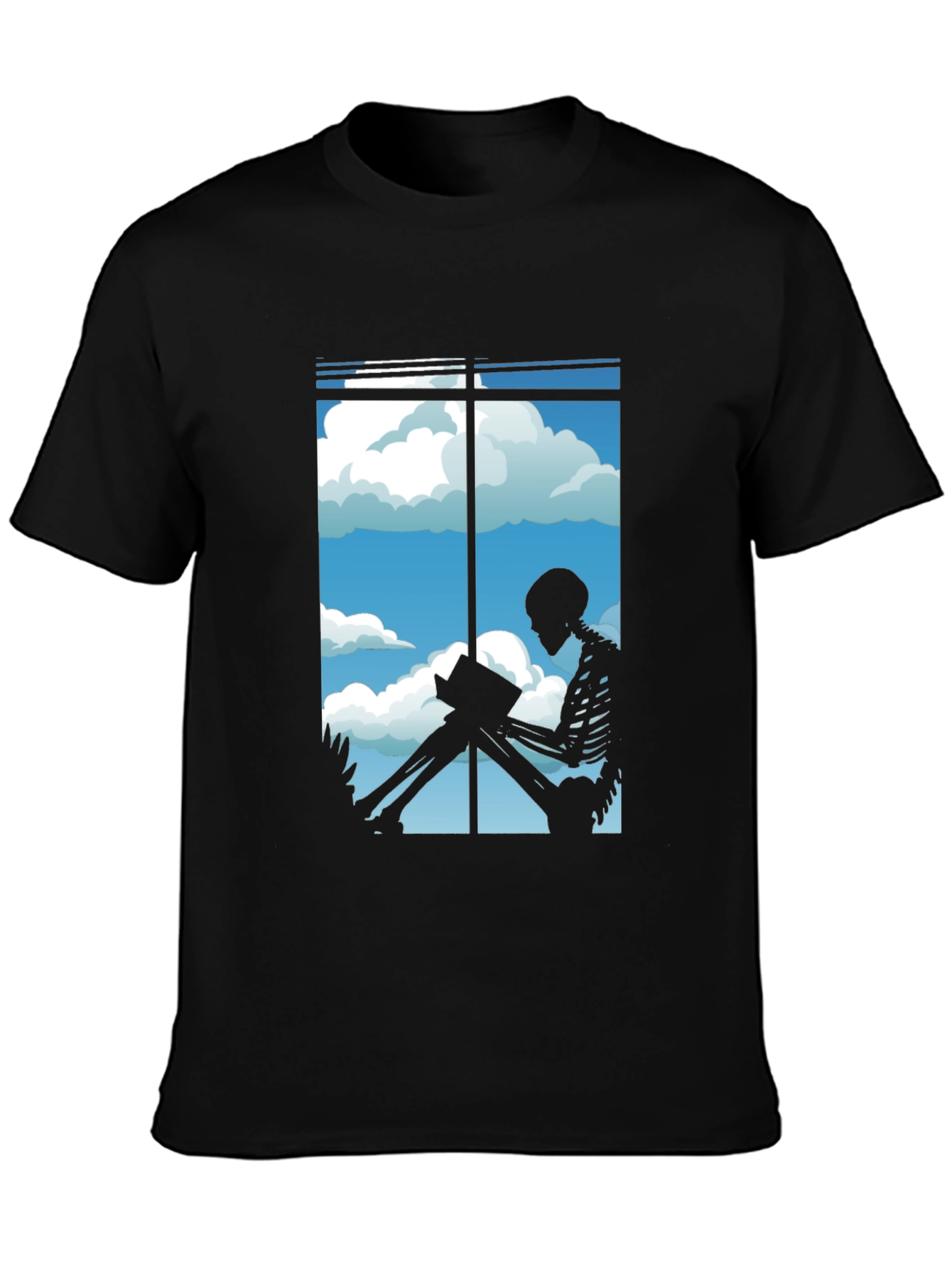 Skeleton Reader Black Tee - Window View