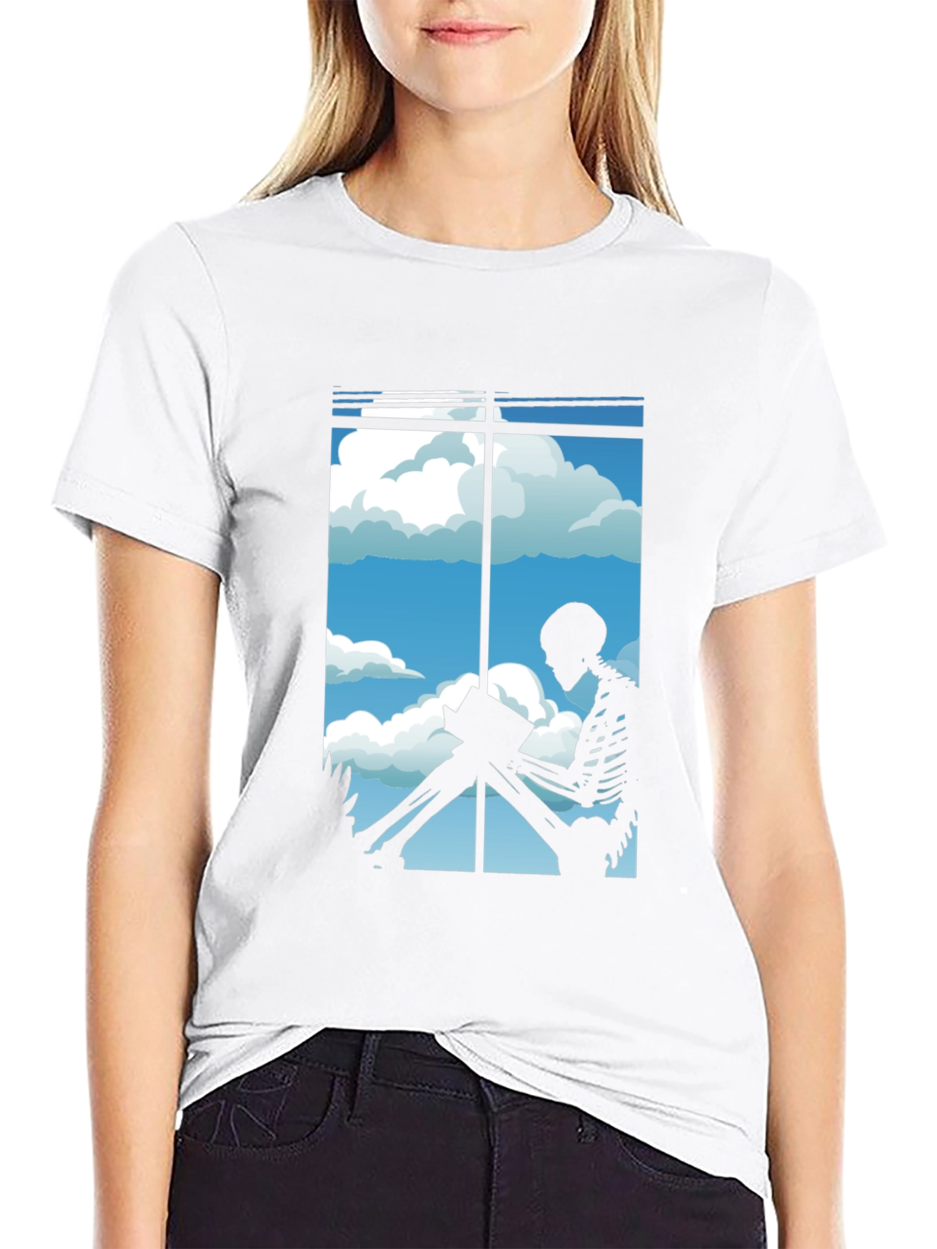 Skeleton Reader Black Tee - Window View