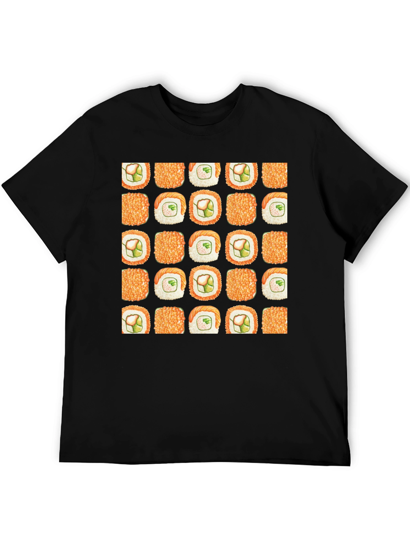 Sushi Pattern Black T-Shirt