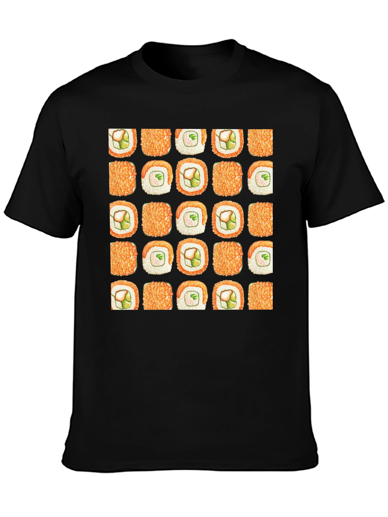 Sushi Pattern Black T-Shirt