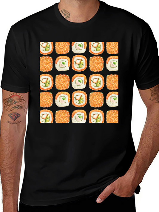 Sushi Pattern Black T-Shirt