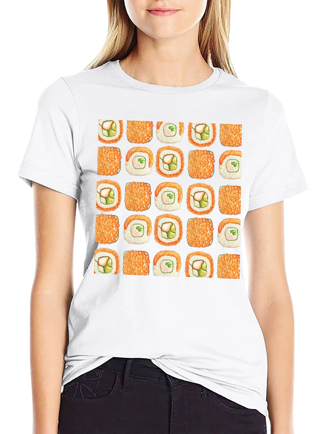 Sushi Pattern Black T-Shirt