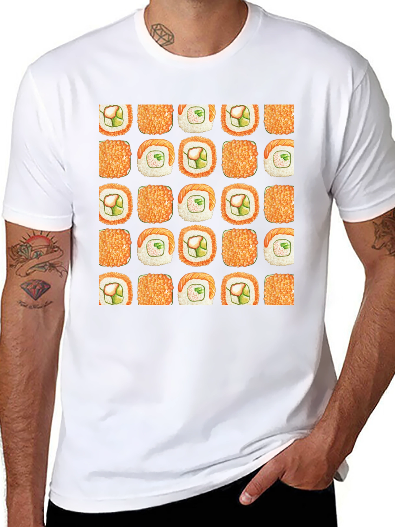 Sushi Pattern Black T-Shirt