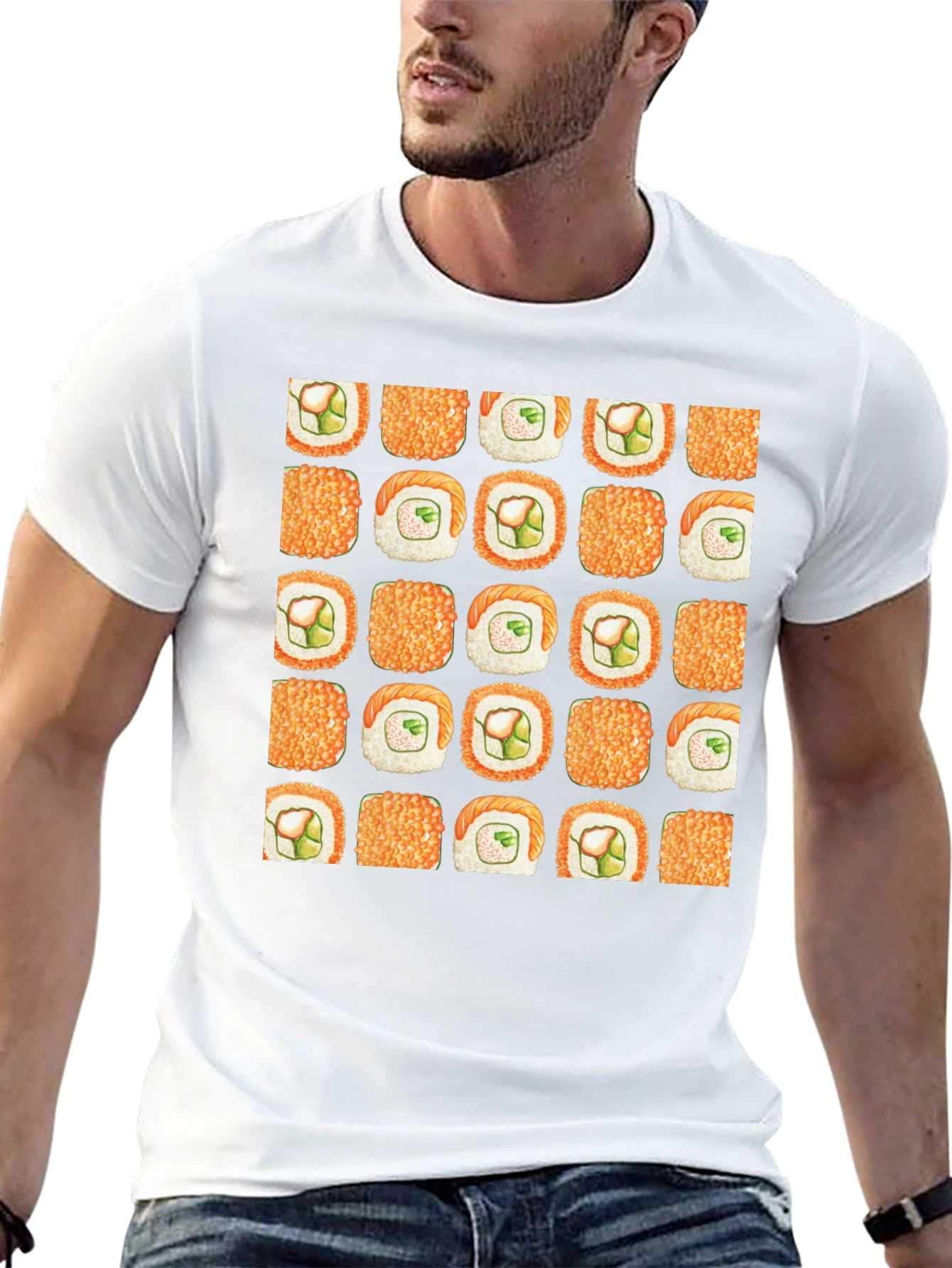 Sushi Pattern Black T-Shirt