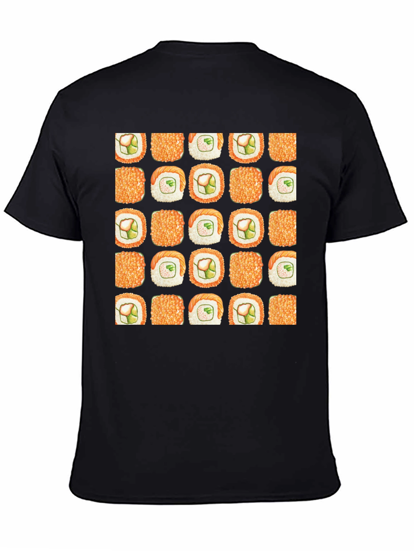 Sushi Pattern Black T-Shirt