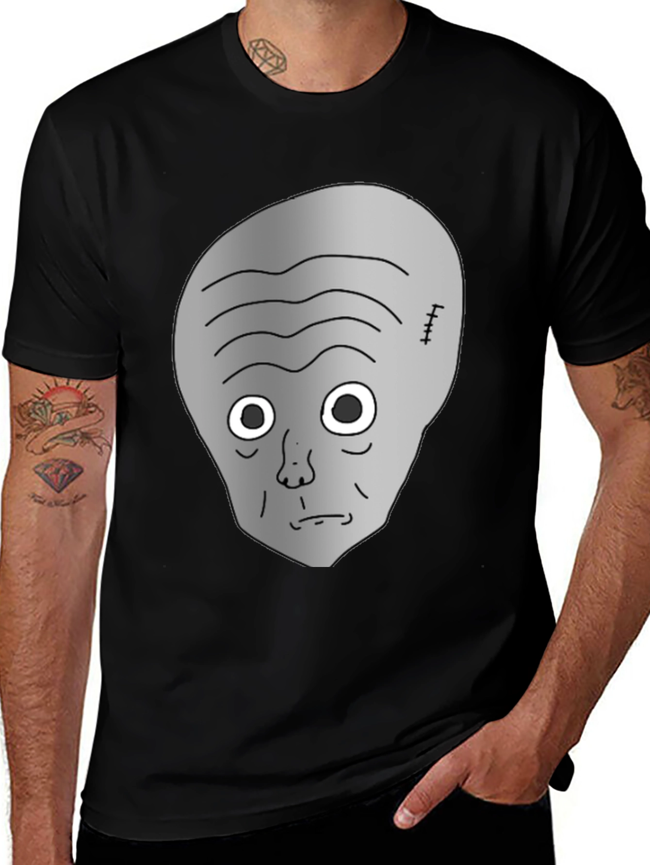 Gray Alien Head Black T-Shirt