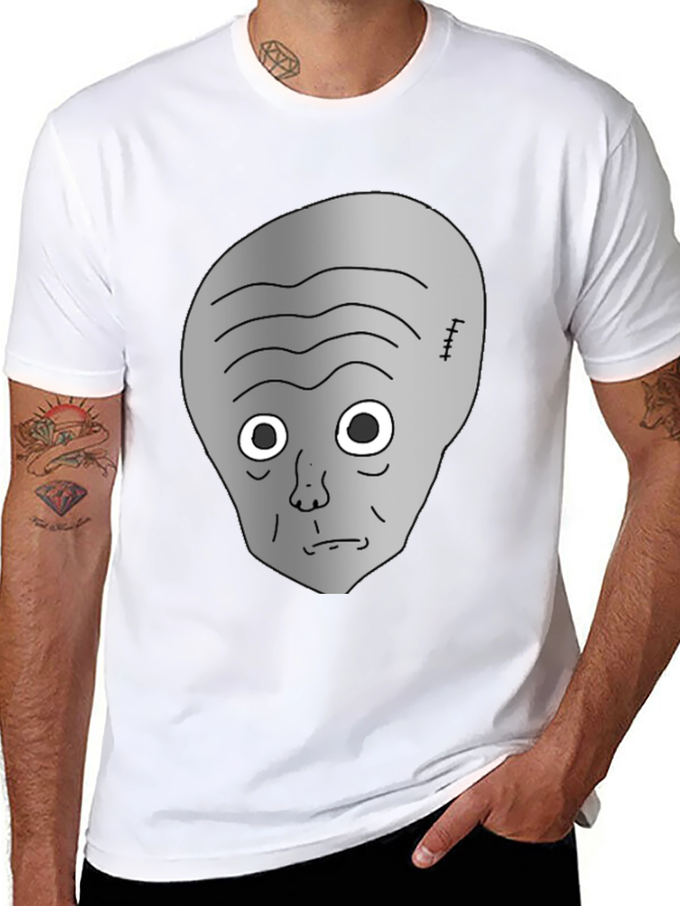 Gray Alien Head Black T-Shirt