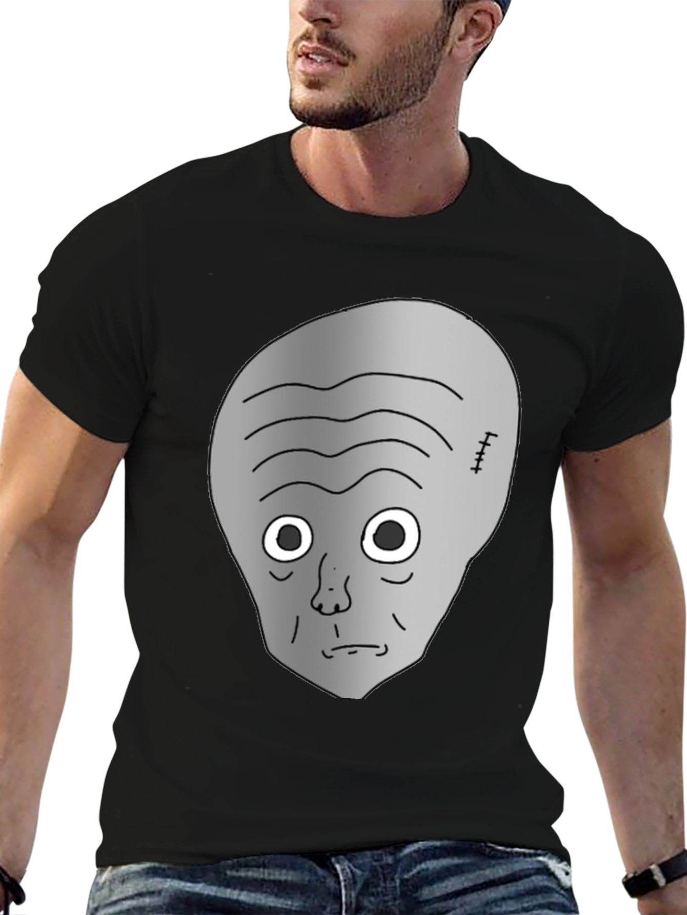 Gray Alien Head Black T-Shirt