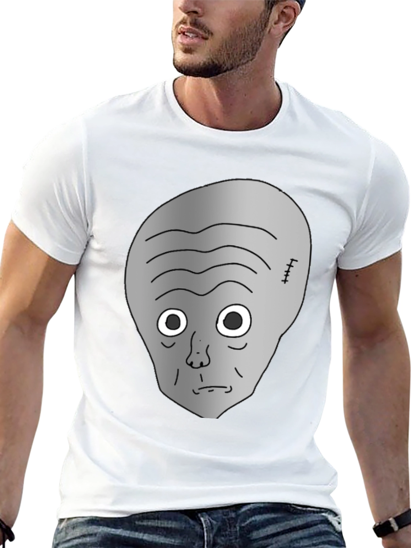 Gray Alien Head Black T-Shirt