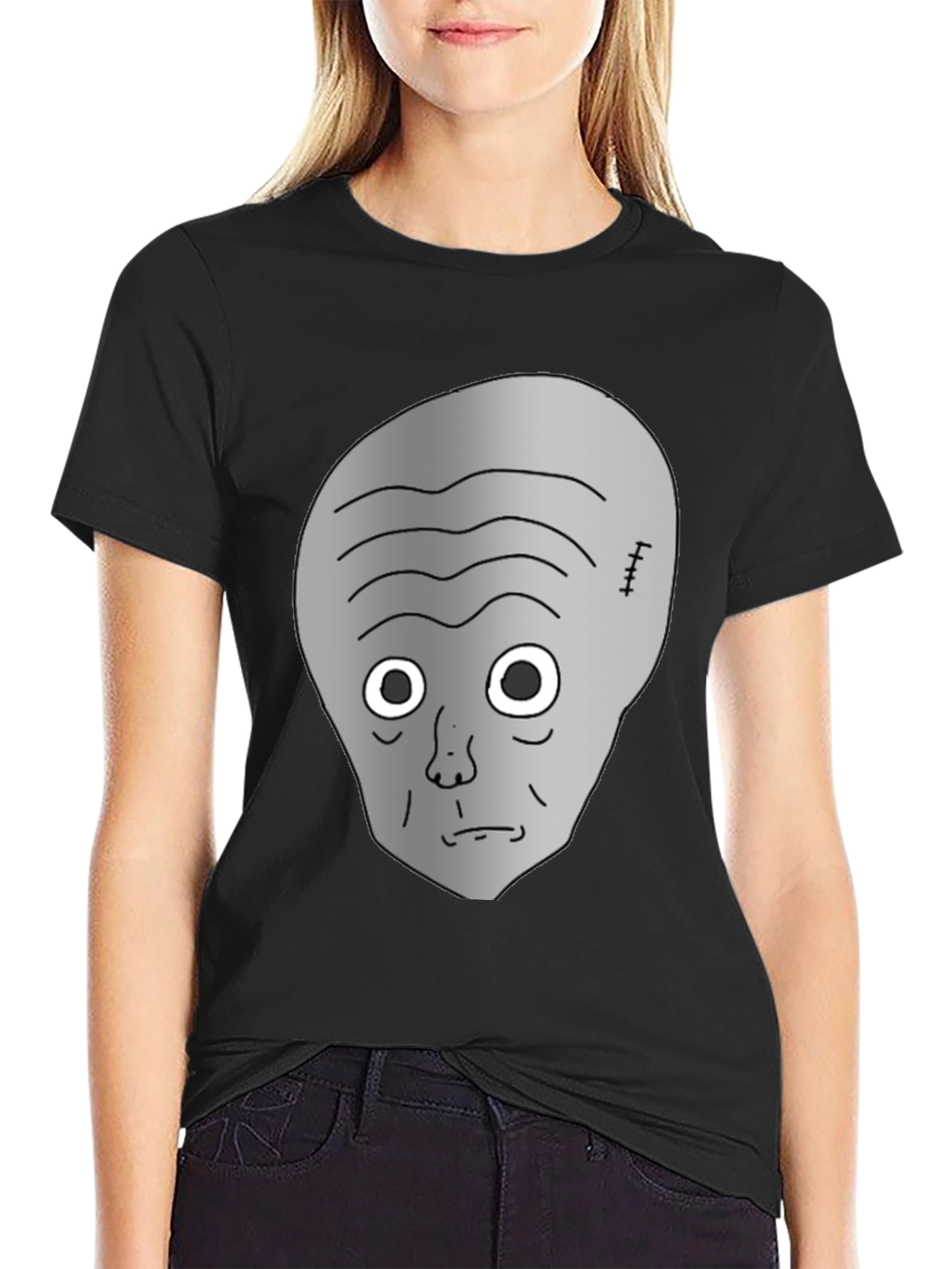 Gray Alien Head Black T-Shirt