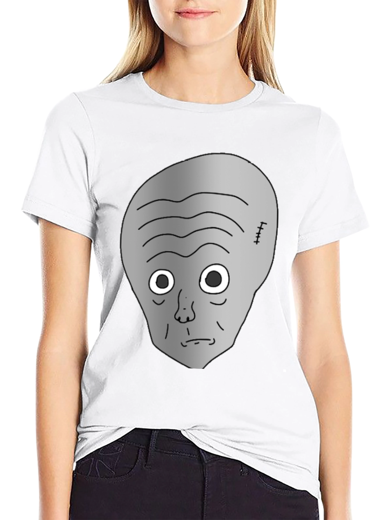 Gray Alien Head Black T-Shirt
