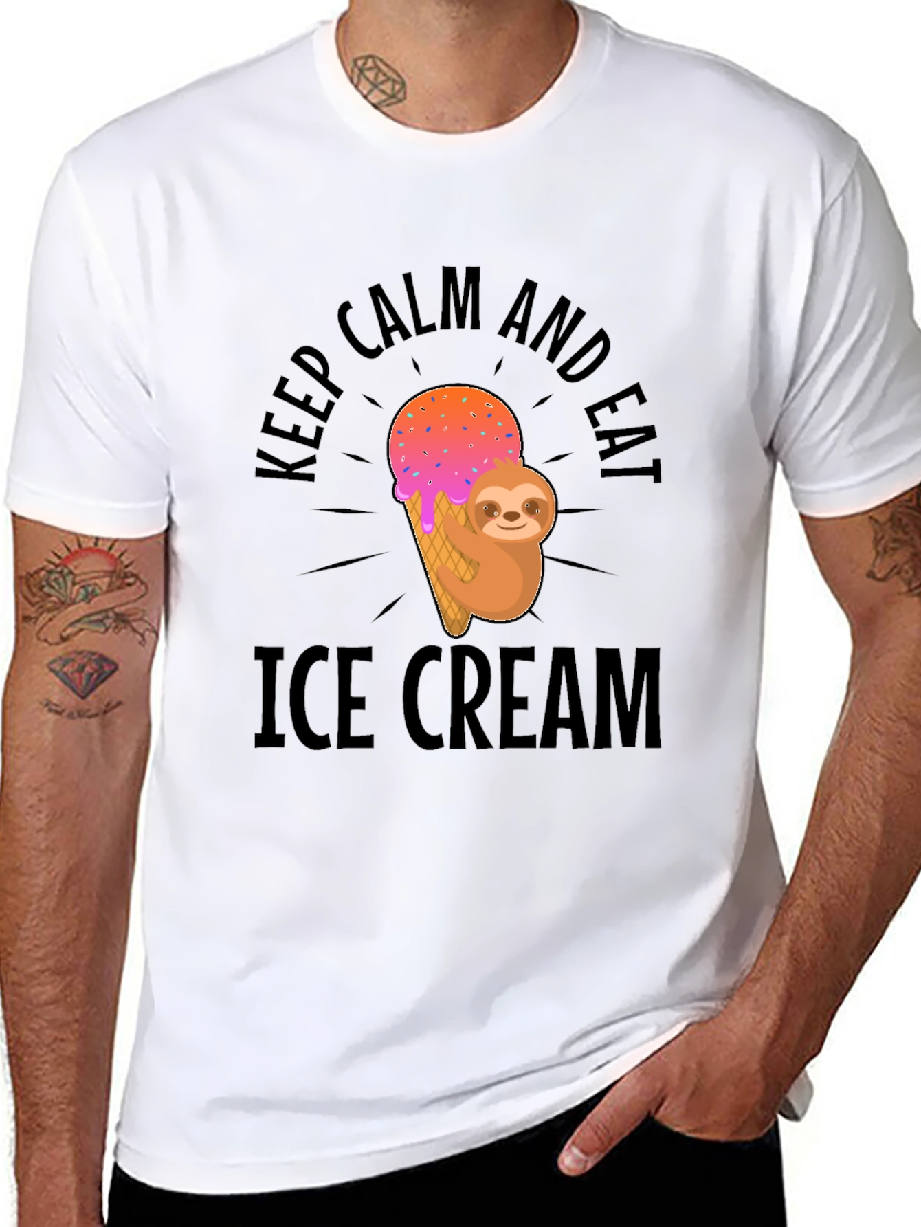 Keep Calm Eat Ice Cream Sloth Graphic T-Shirt