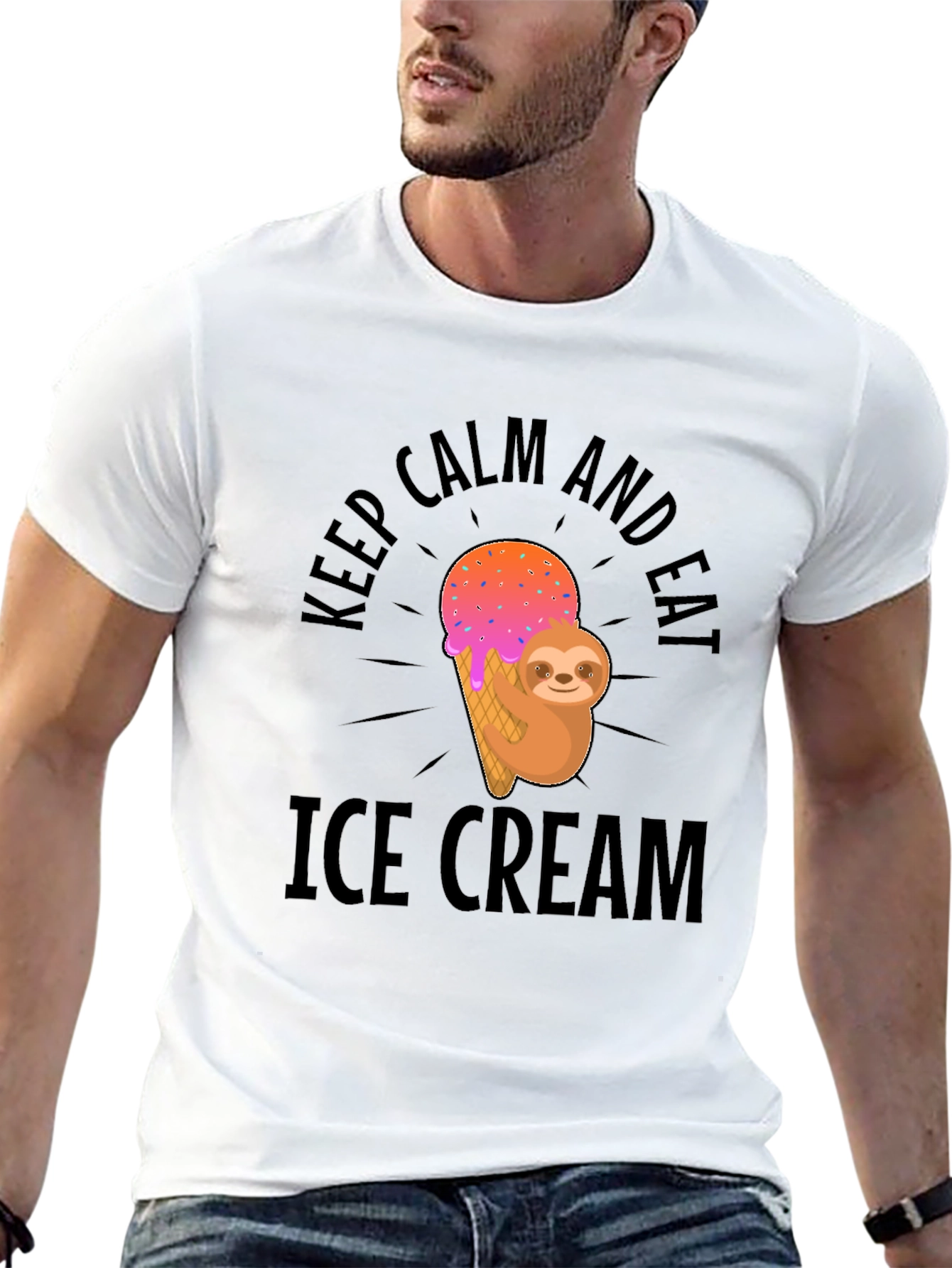 Keep Calm Eat Ice Cream Sloth Graphic T-Shirt