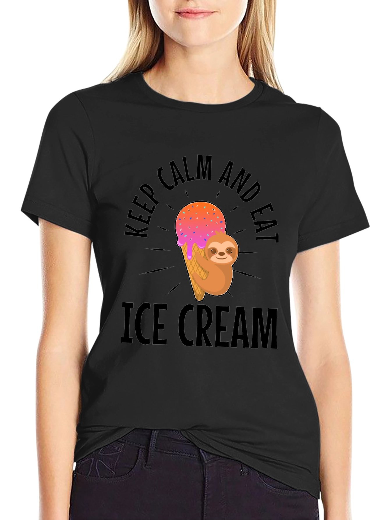 Keep Calm Eat Ice Cream Sloth Graphic T-Shirt