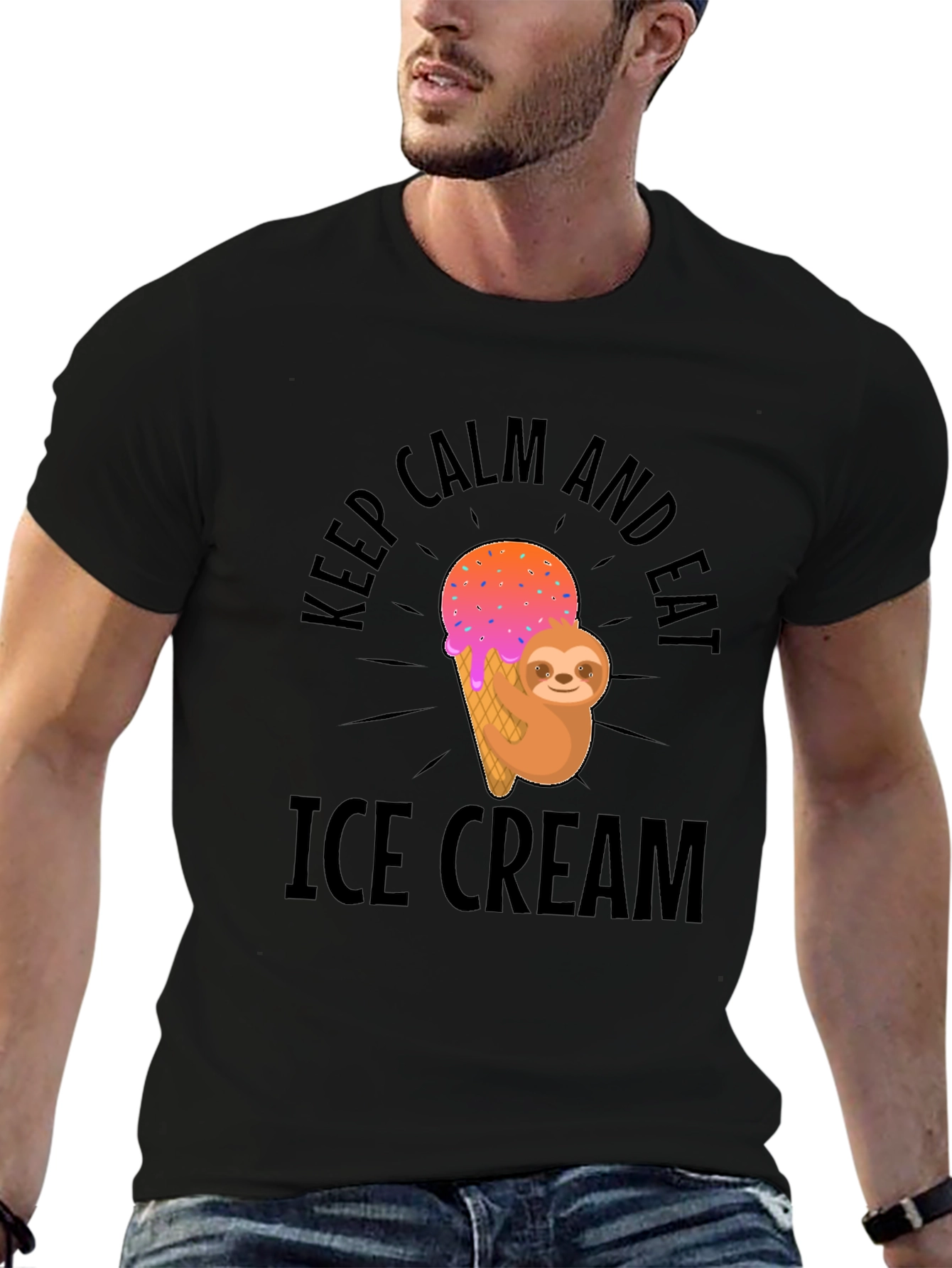 Keep Calm Eat Ice Cream Sloth Graphic T-Shirt