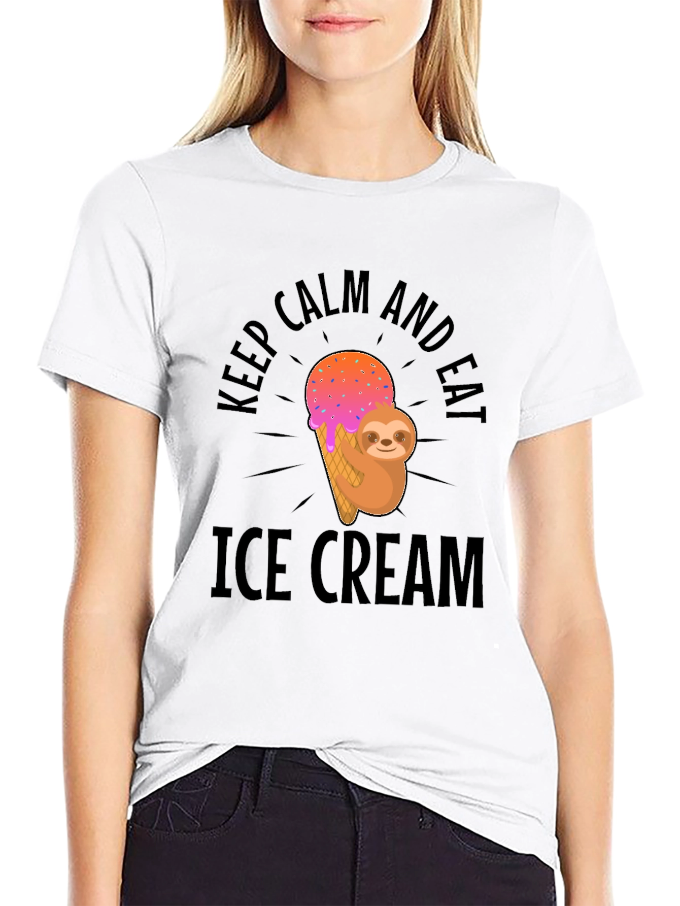 Keep Calm Eat Ice Cream Sloth Graphic T-Shirt