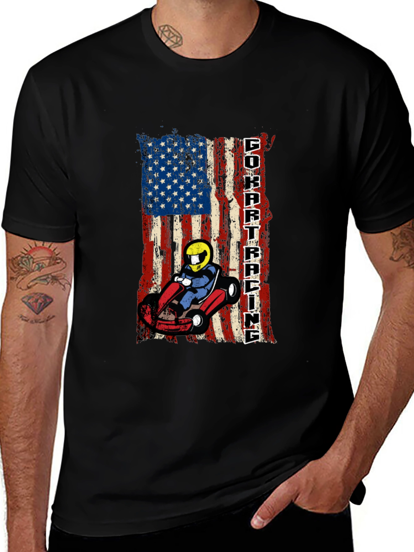 Go Kart Racing USA Flag Graphic Tee