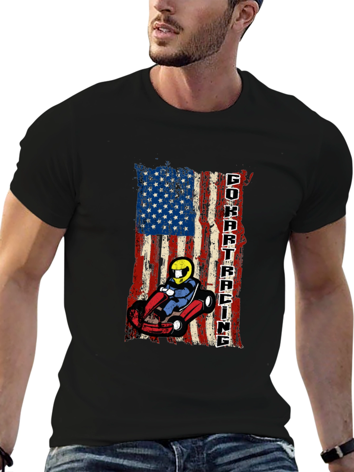 Go Kart Racing USA Flag Graphic Tee