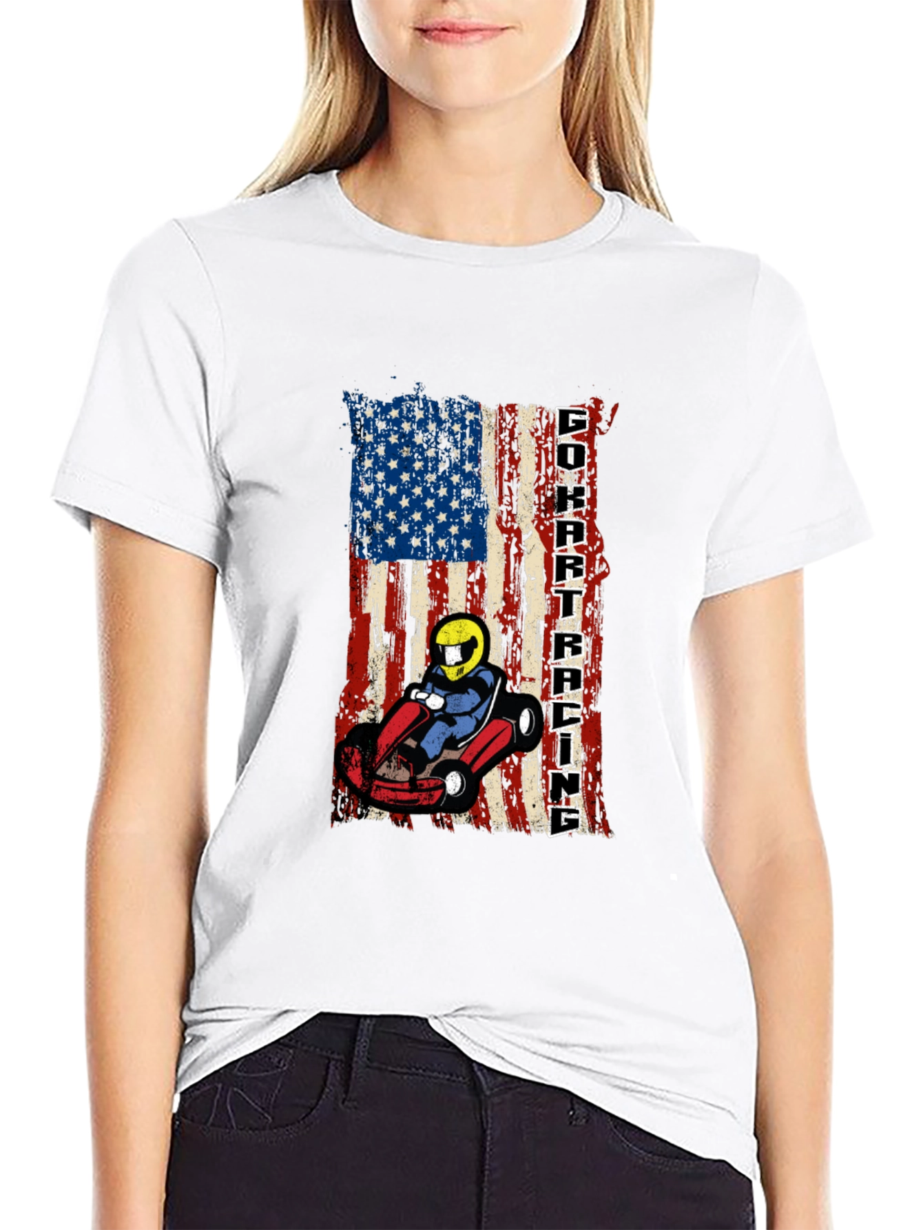 Go Kart Racing USA Flag Graphic Tee