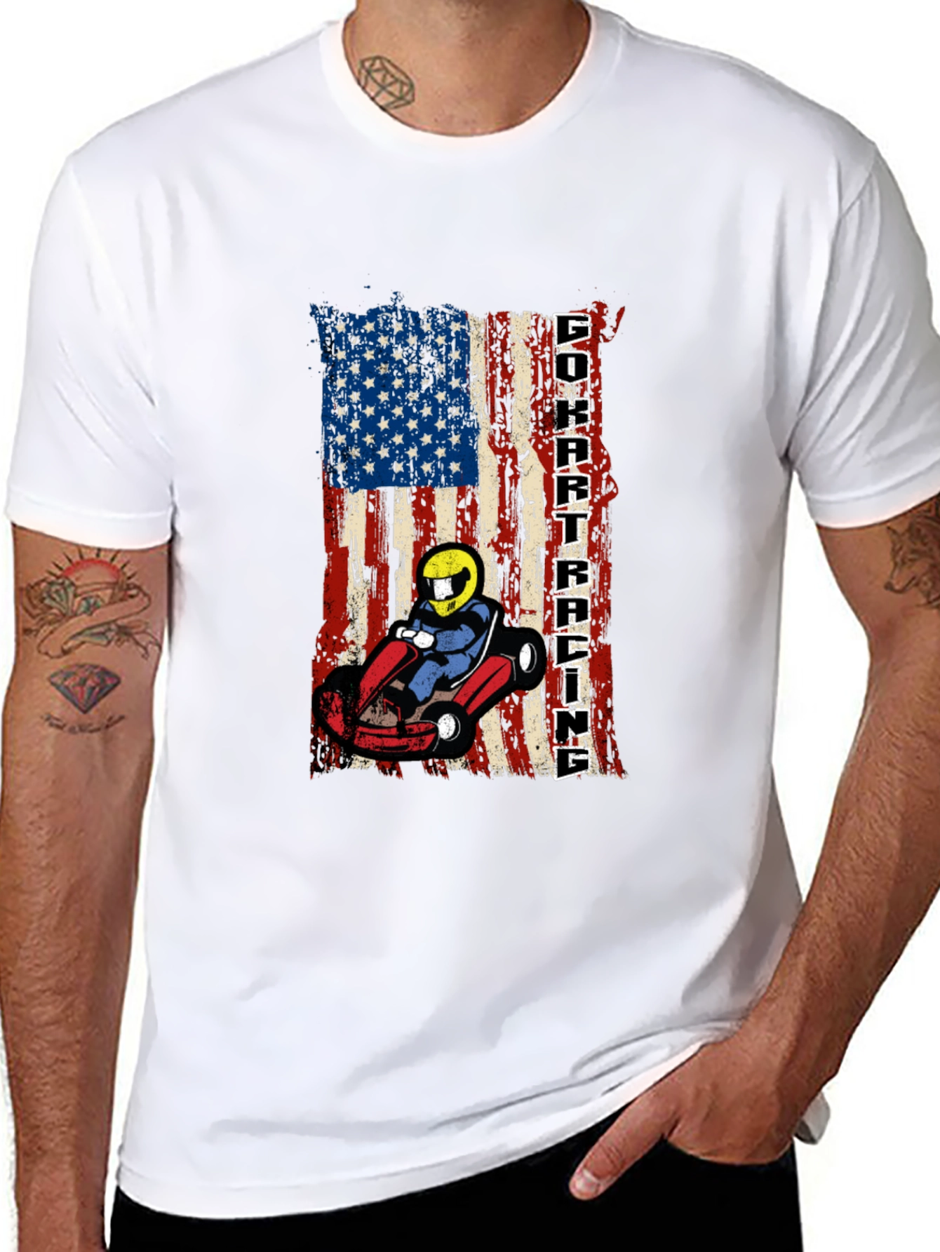 Go Kart Racing USA Flag Graphic Tee