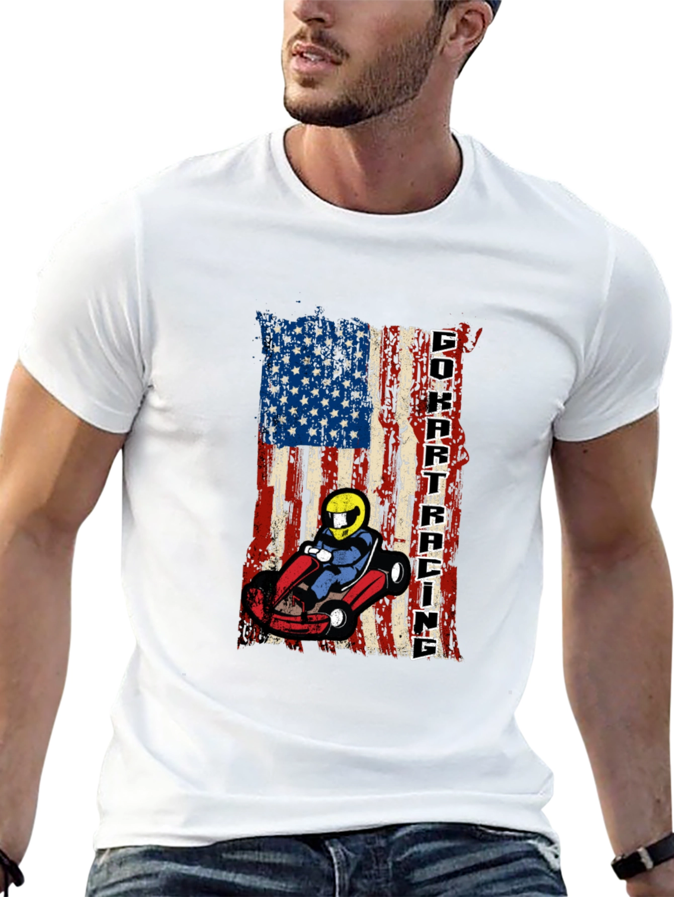 Go Kart Racing USA Flag Graphic Tee