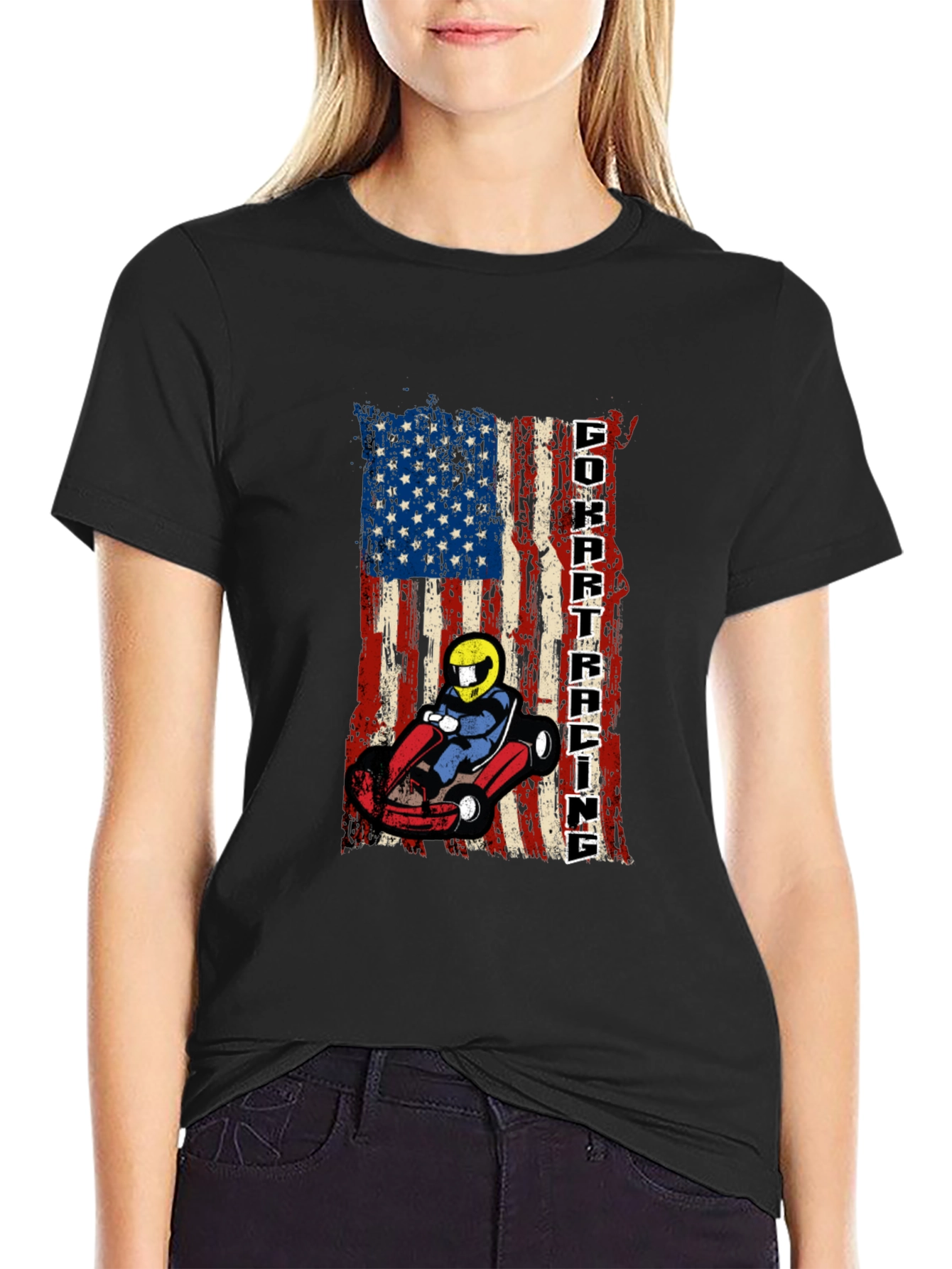 Go Kart Racing USA Flag Graphic Tee